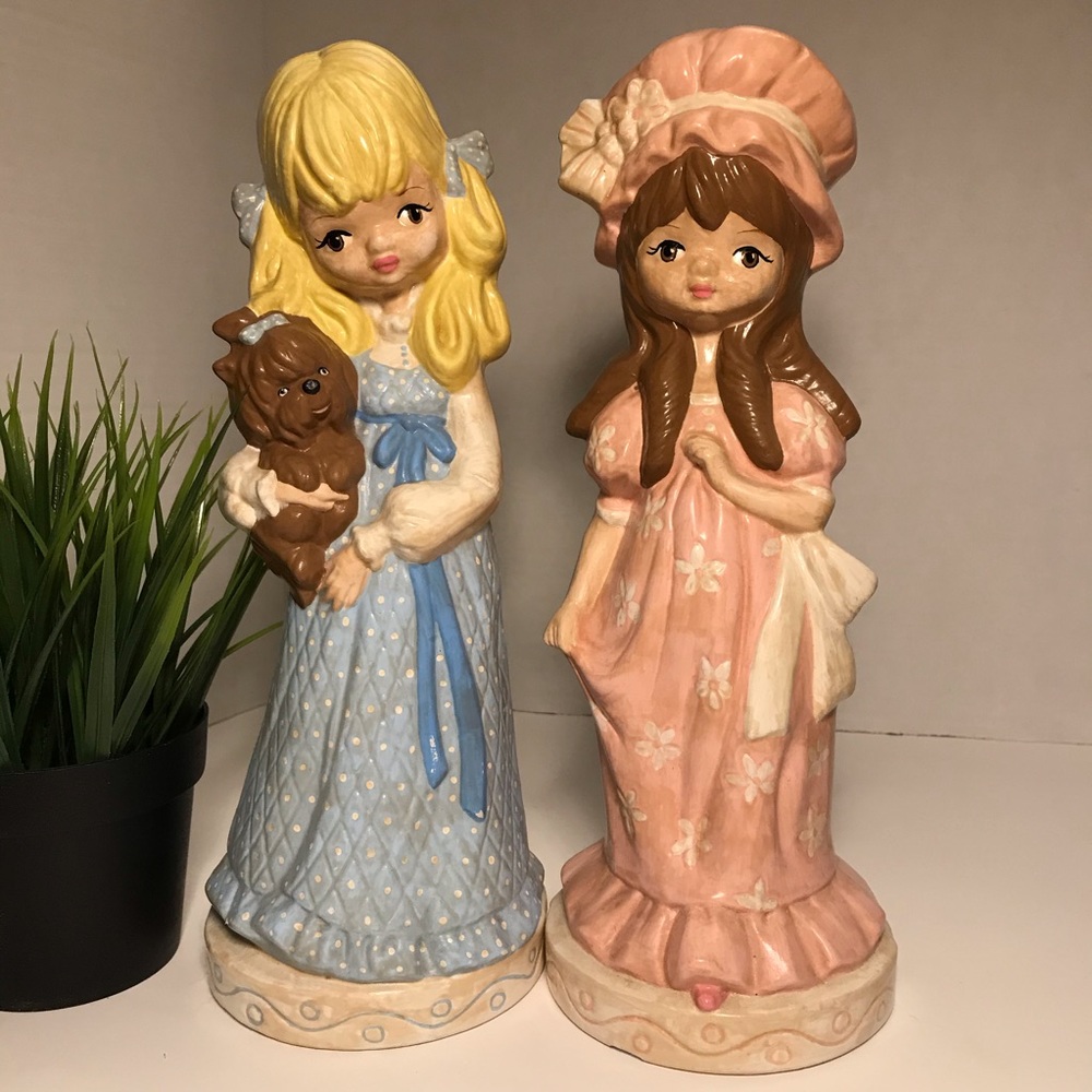 Two Vintage Ceramic Little Girls Figurine